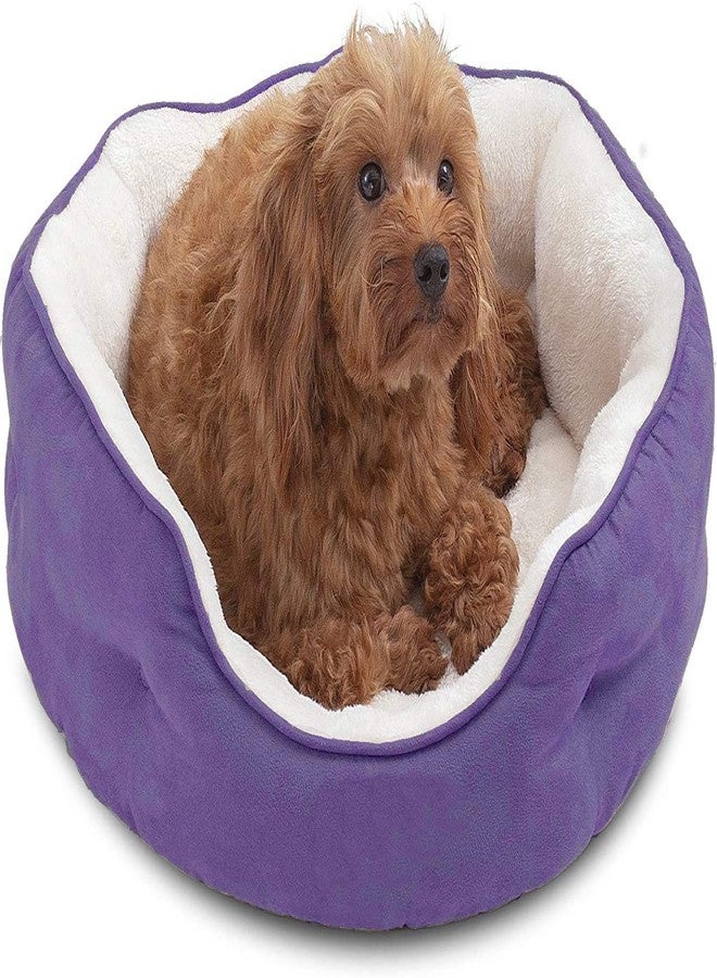 Fluffy's Round Cat Bed for Indoor Cats Clearance Washable Dog Bed for Puppy and Kitties with Slip-Resistant Bottom, Plush Flannel Pet Supplies Small Purple - Image 2